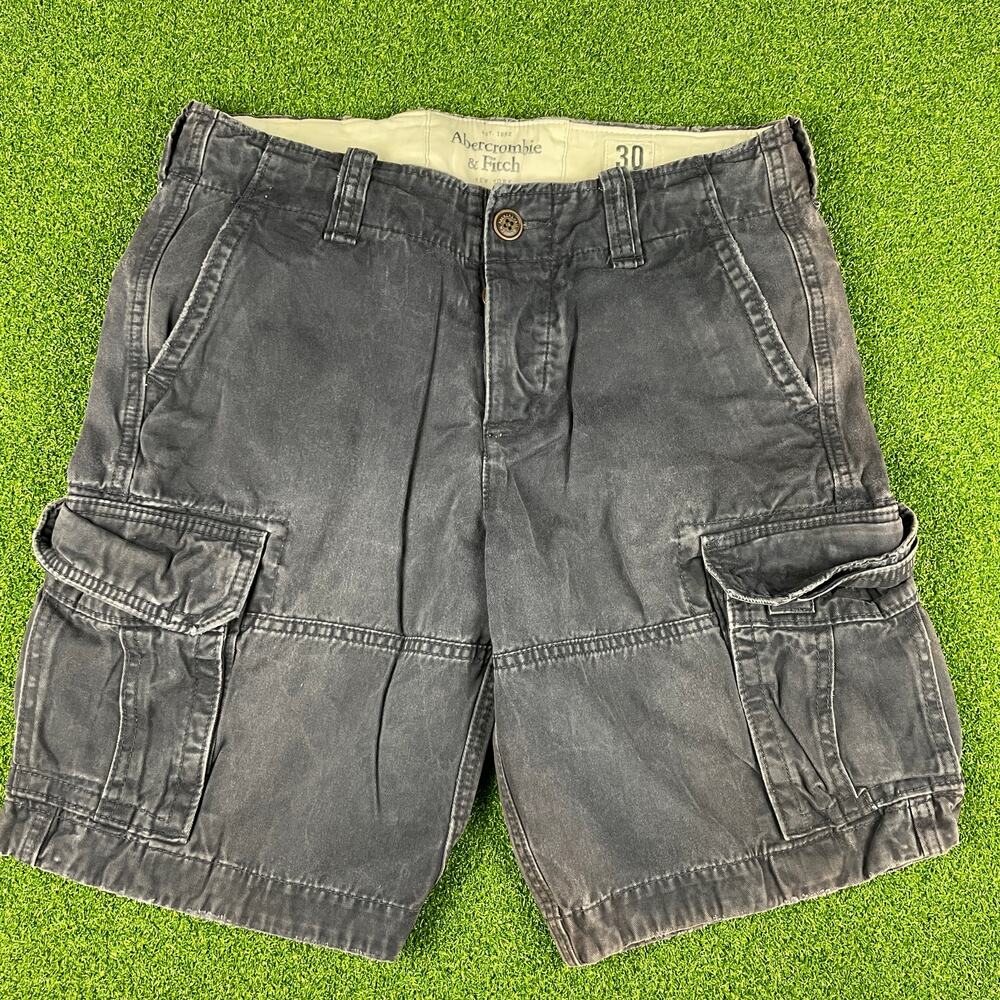 Y2K Abercrombie & Fitch Washed Black Twill Paratrooper Baggy Cargo Shorts Sz 30